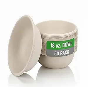 Shimglim 18oz Disposable Sturdy Paper Bowls, Microwave-Safe, Compostable Heat Resistant Soup Bowl, Biodegradable Bagasse Hot Food Plates and Bowls - Natural...