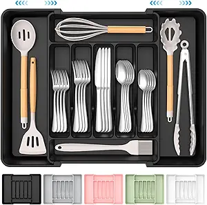 ukeetap Extra Large Expandable Silverware Organizer, BPA-Free Food-Safe Cutlery Flatware Organizer
